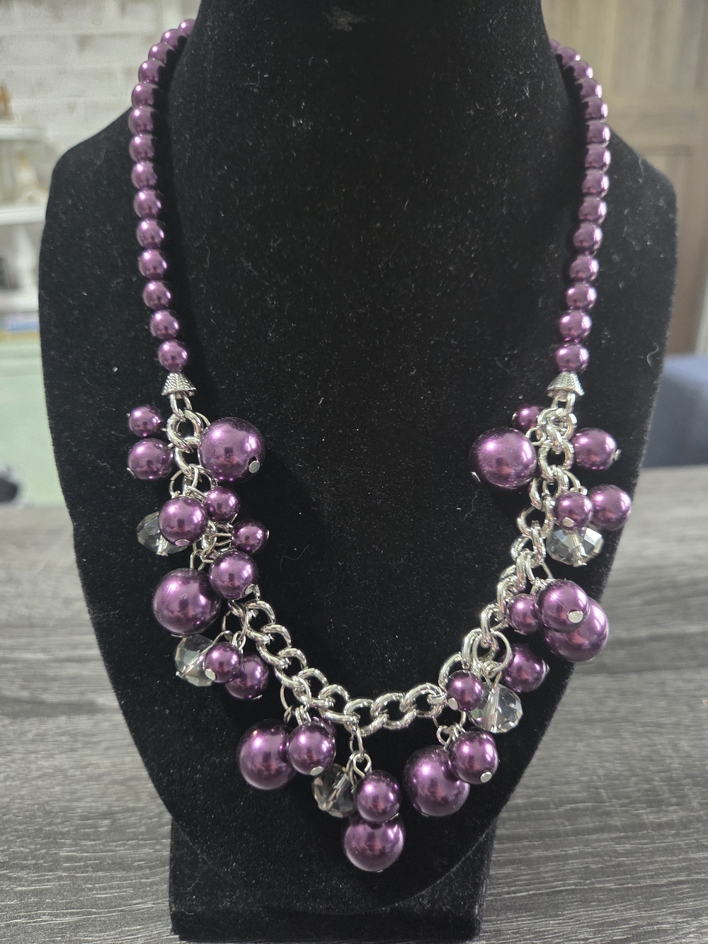 #159 paparazzi Purple Pearl Cluster Necklace with Silver Chain Accents
